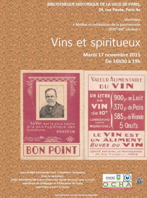 Vins et spiritueux - Séance 2 de la troisième saison du séminaire « Médias et médiations de la gastronomie XVIIe- XXIe siècles »